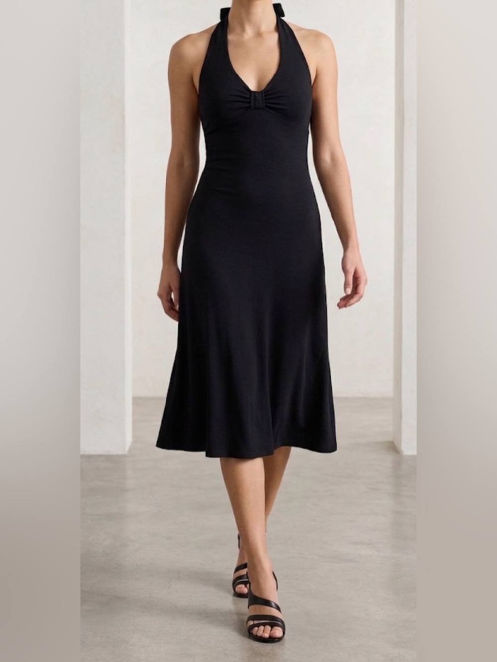 LBD Halter Midi Dress | Stretchy & Smocked Travel Essential | Medium